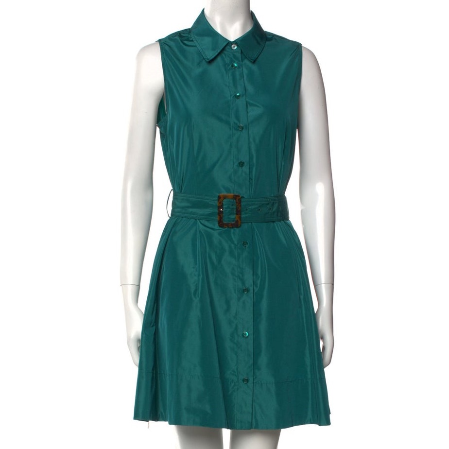 Staud Green Sleeveless Collared Mini Dress
